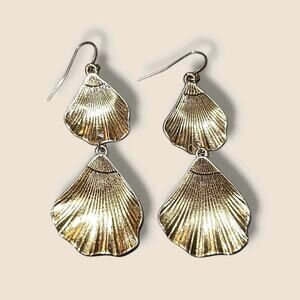 Gold‎ Tone Sea Shell Long Dangle Earrings
